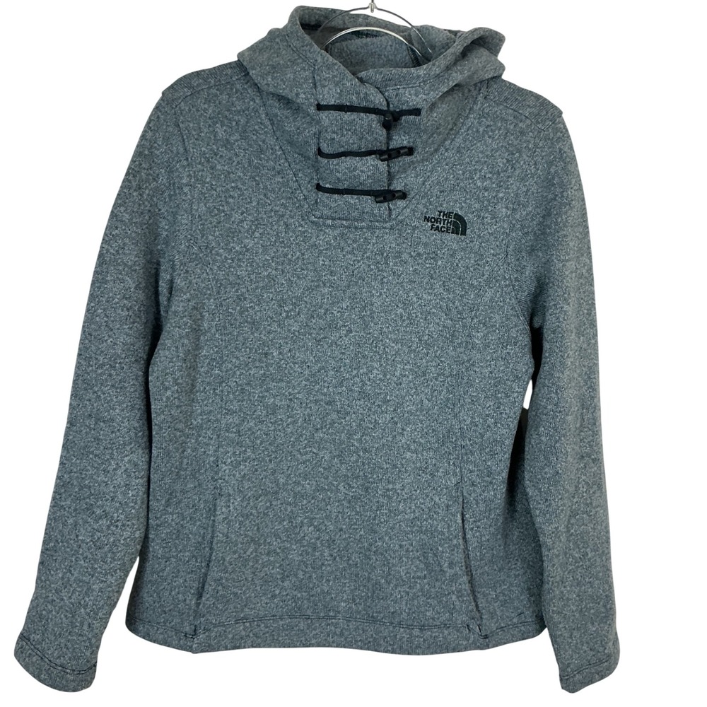 The North Face Crescent Hooded Pullover Women M Blue Grey Toggle Fleece NF0A33RB